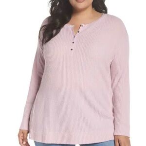 Caslon Waffle Knit Henley Top Pink 0X